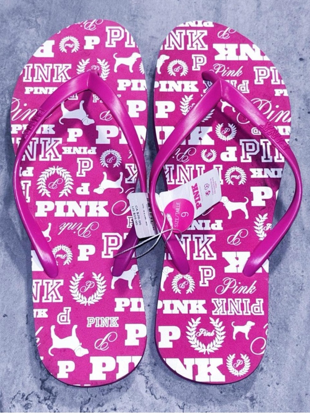 VS PINK Pink & White Flip Logo Flops Size 9